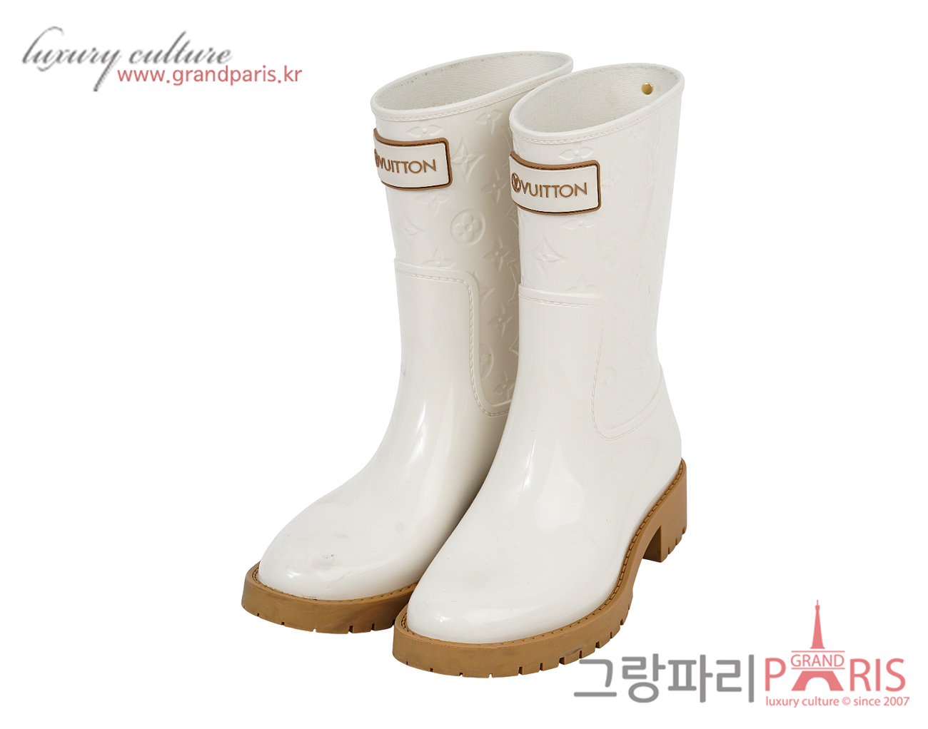 루이비통 드롭스 플랫 하프 레인 부츠 크림 38