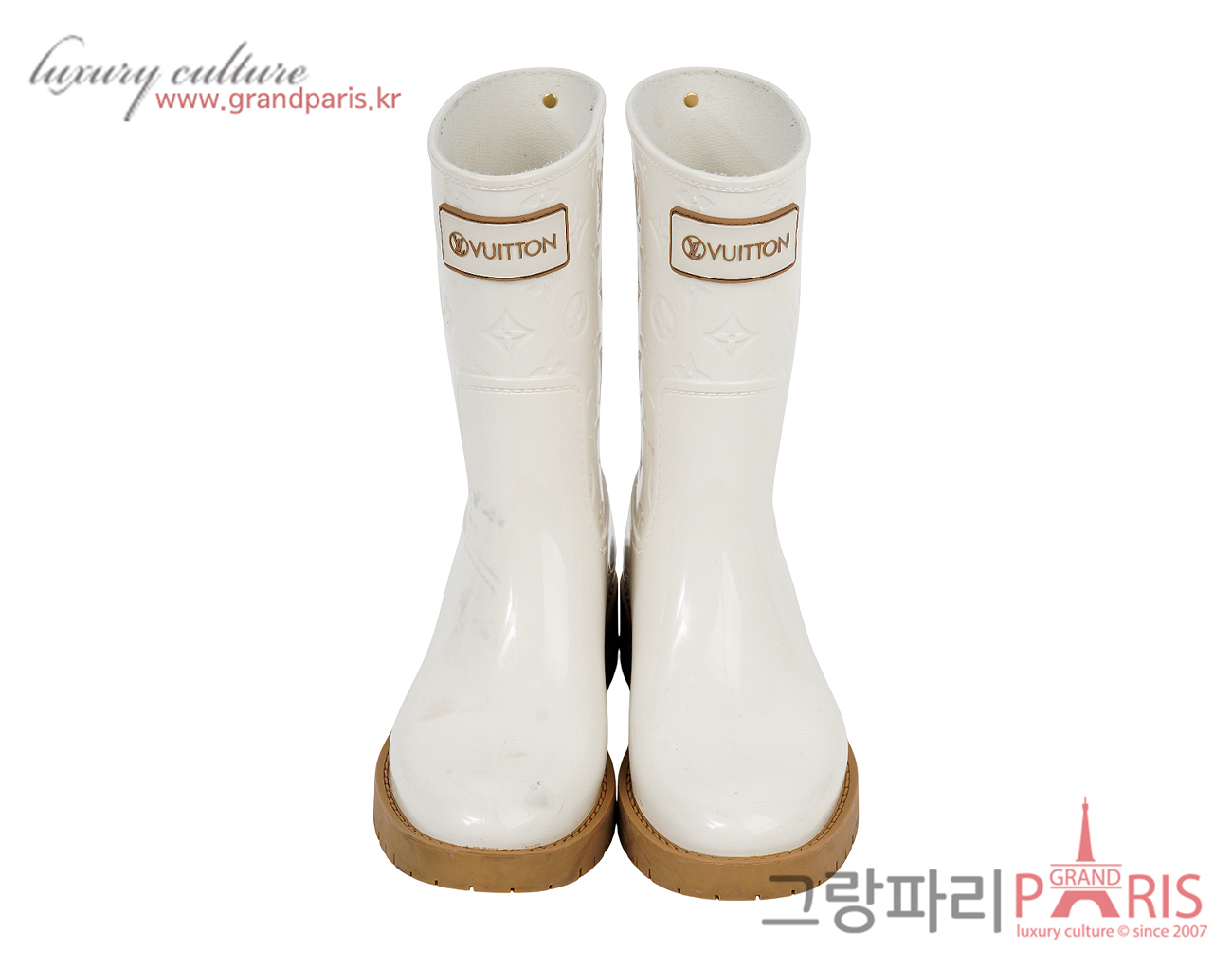 루이비통 드롭스 플랫 하프 레인 부츠 크림 38