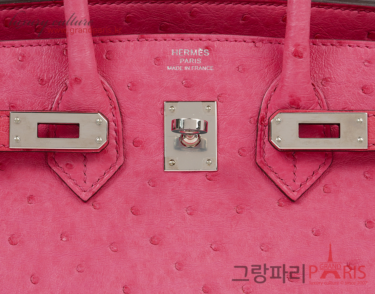 에르메스 벌킨 25 오스트리치 로즈 티리안 은장 Y