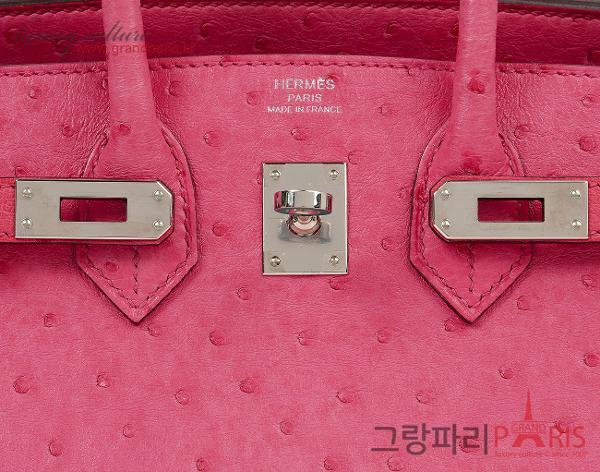 에르메스 벌킨 25 오스트리치 로즈 티리안 은장 Y