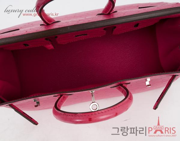 에르메스 벌킨 25 오스트리치 로즈 티리안 은장 Y