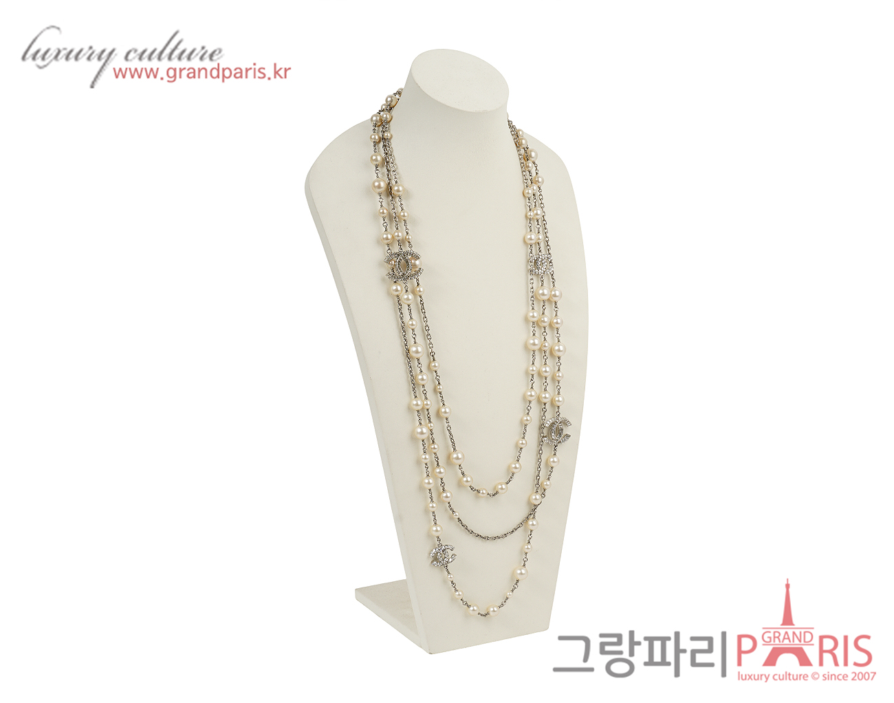 샤넬 바게트 크리스탈 펄 3 Row 롱 네크리스