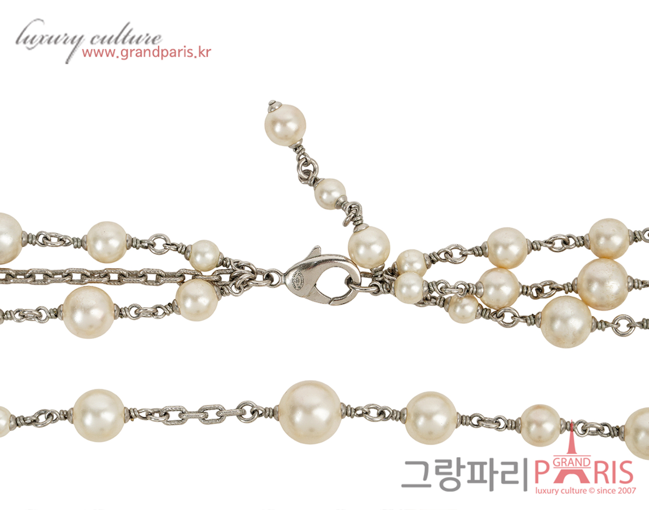 샤넬 바게트 크리스탈 펄 3 Row 롱 네크리스