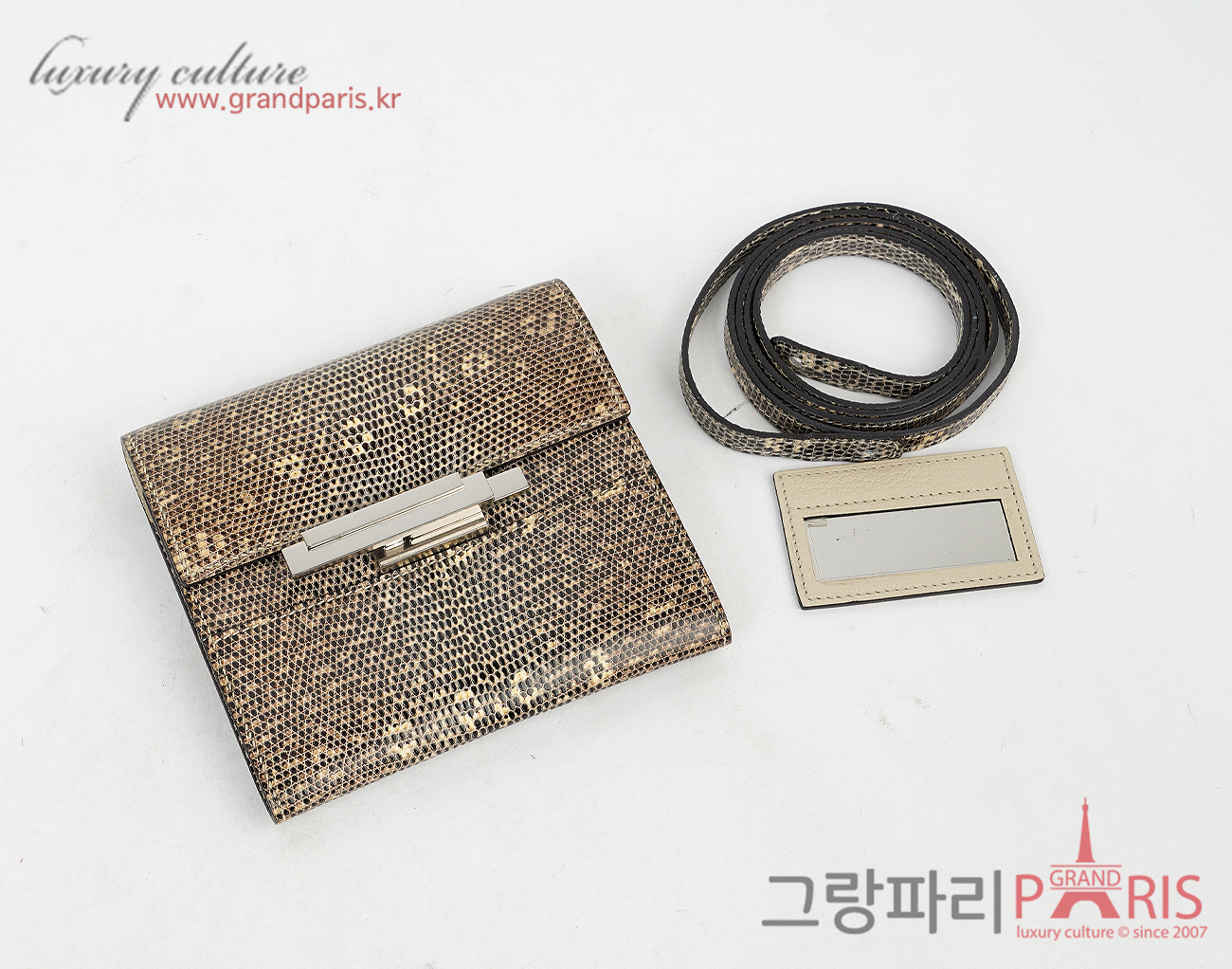 에르메스 시네틱 투고 월렛 리자드 옴브레 은장 C