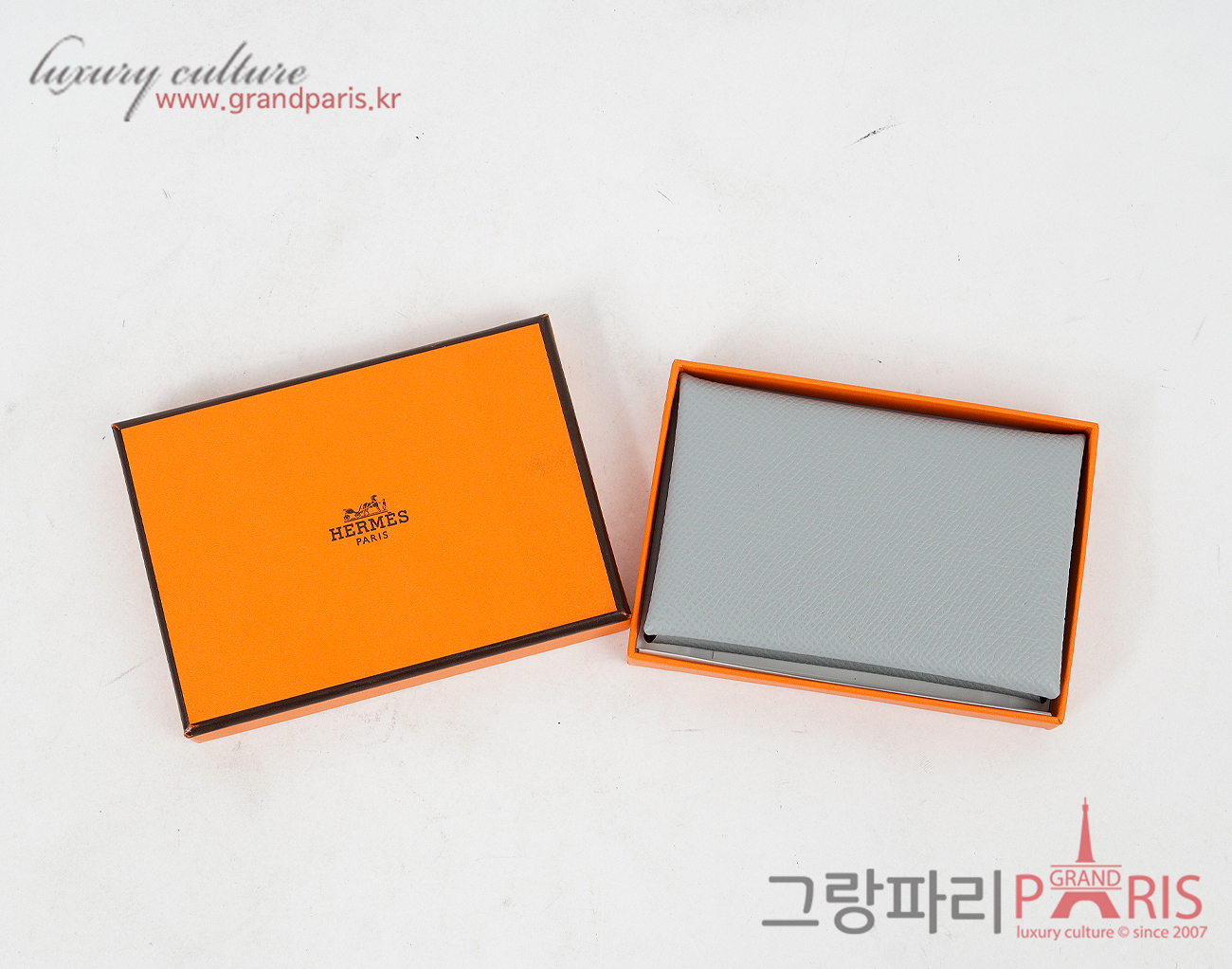 에르메스 칼비 카드 홀더 블루 글라시에 K