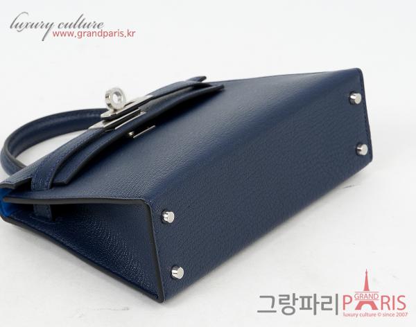 에르메스 미니 켈리 II 블루 네이비 블루 젤리지 은장 W