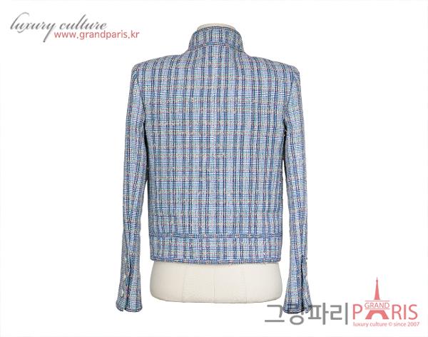 샤넬 우븐 트위드 차이나카라 재킷 블루 화이트 멀티컬러 34