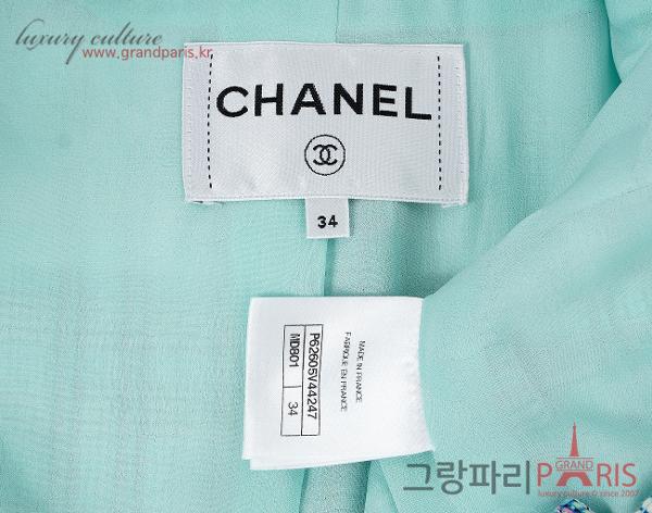 샤넬 우븐 트위드 차이나카라 재킷 블루 화이트 멀티컬러 34