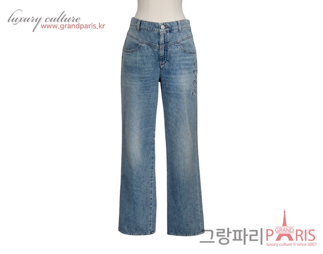 샤넬 25M 코코비치 자수 데님 진 블루 38