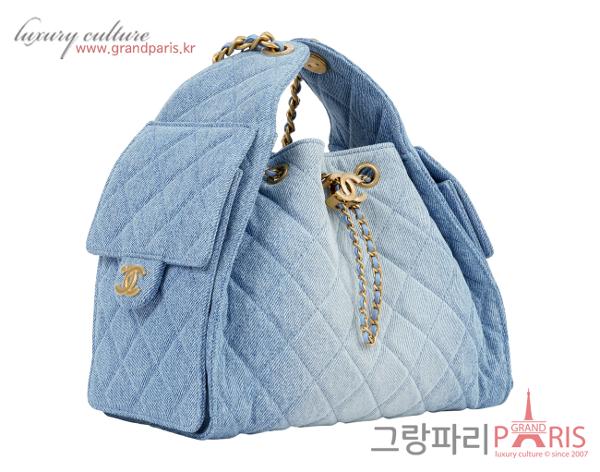 샤넬 25백 스몰 워시드 데님 블루 금장