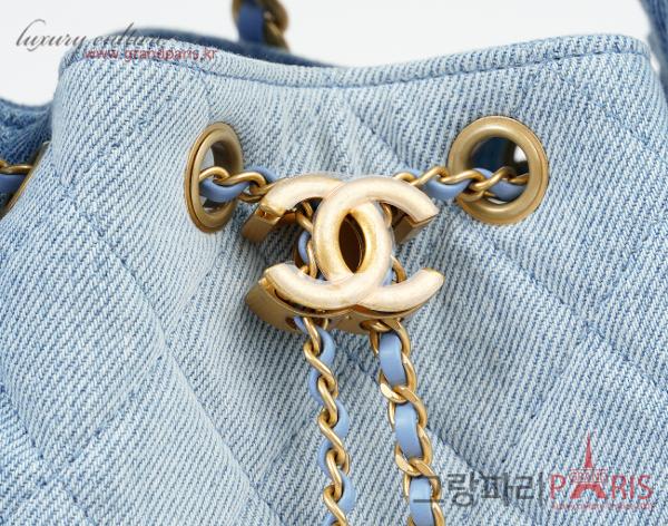 샤넬 25백 스몰 워시드 데님 블루 금장