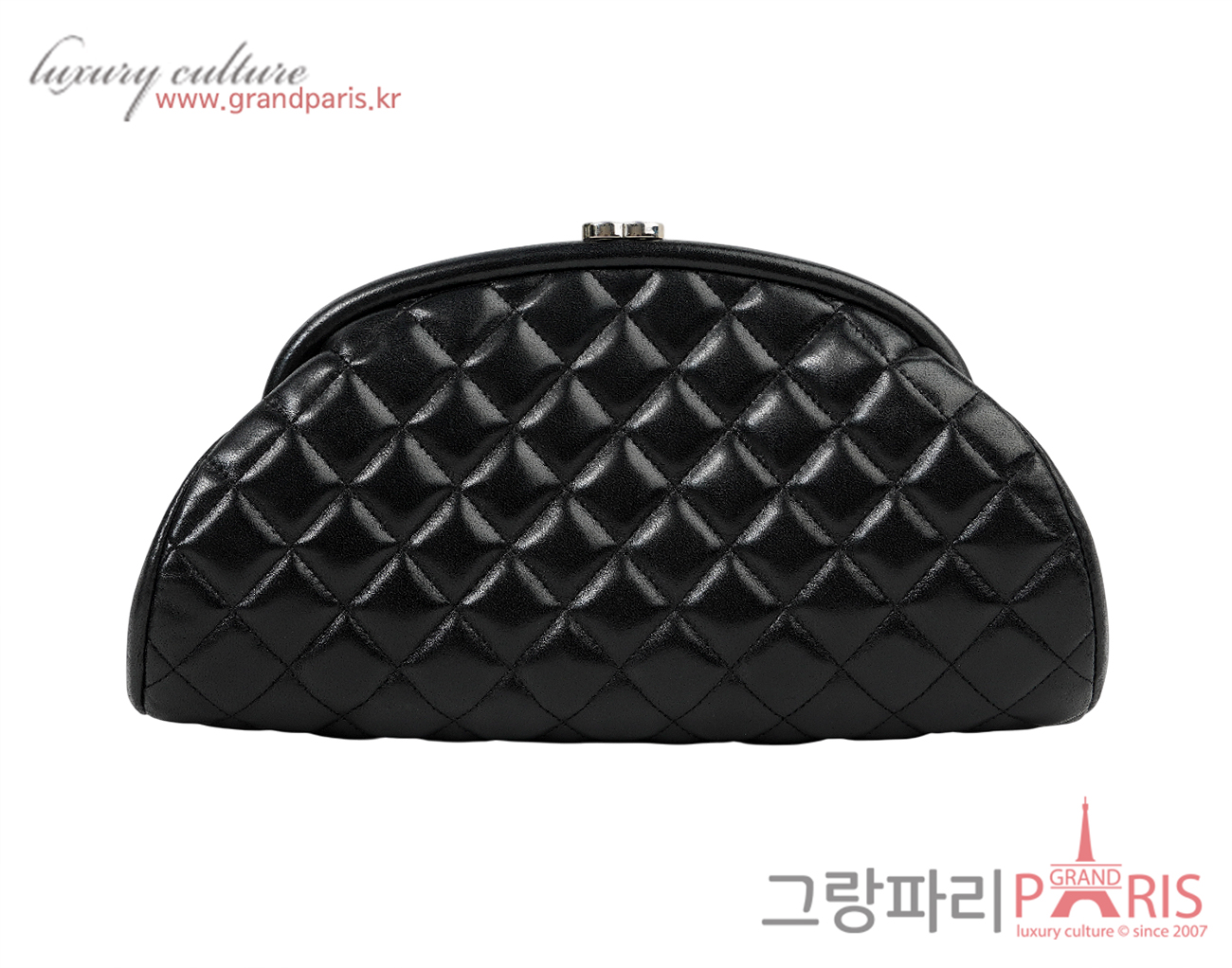 샤넬 타임리스 키스락 클러치 블랙 은장 램스킨 