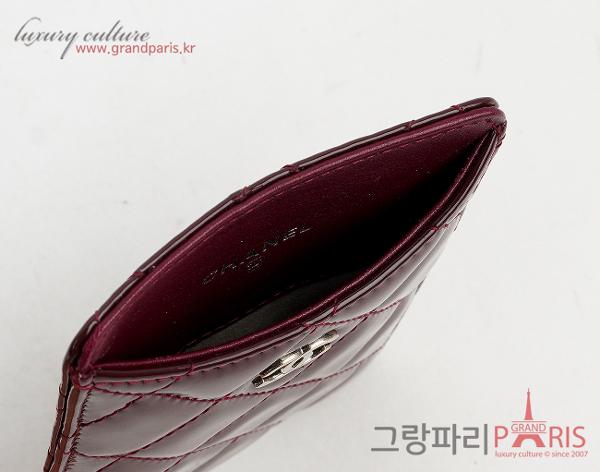 샤넬 클래식 카드 케이스 버건디 은장 페이턴트