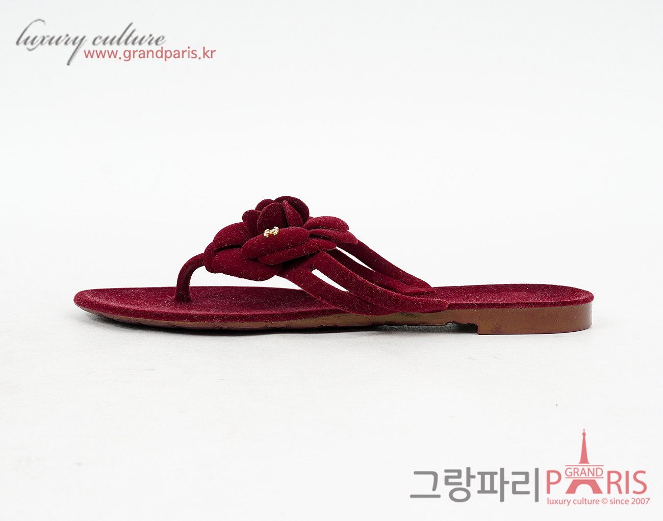 샤넬 까멜리아 벨벳 샌들 버건디 36