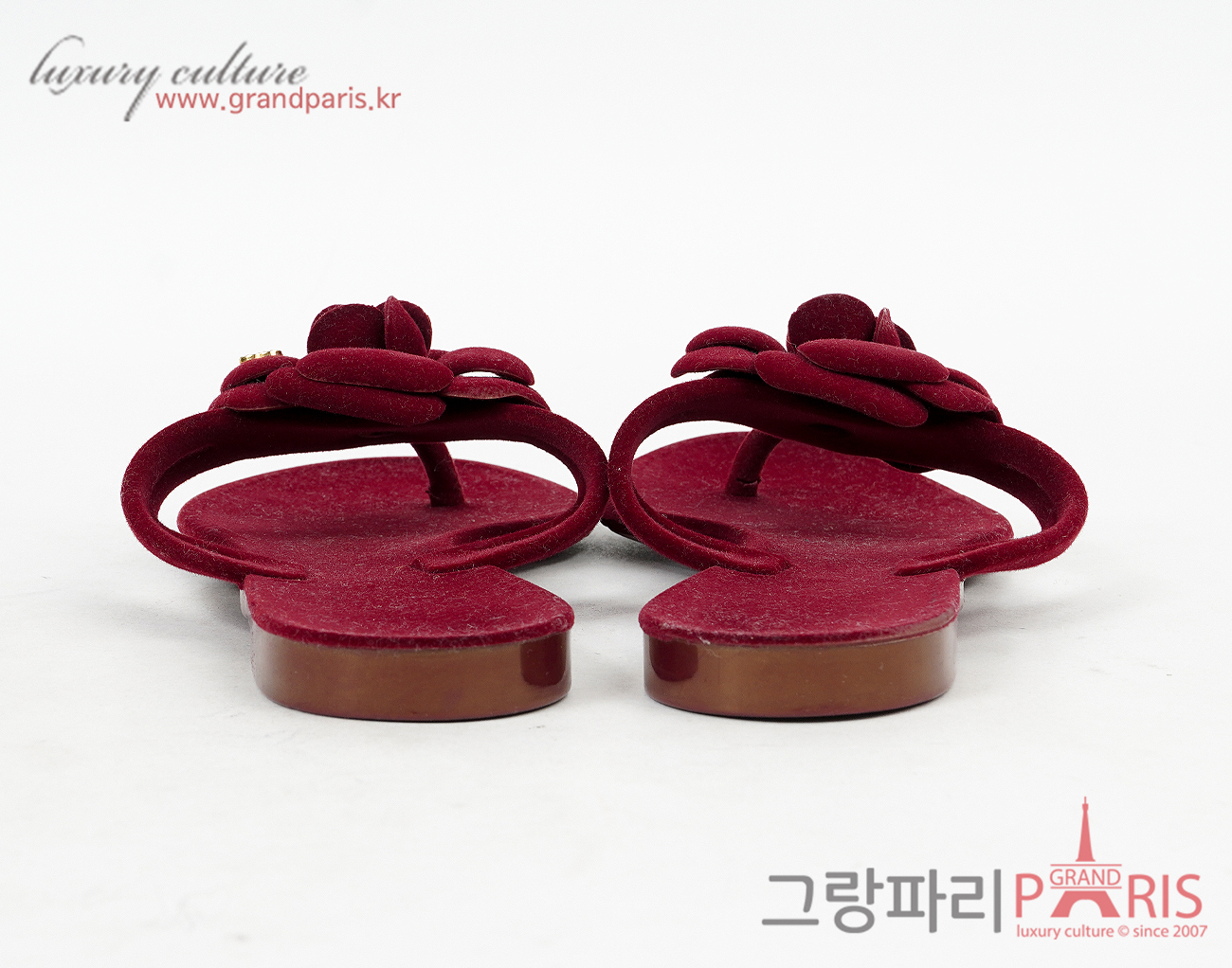 샤넬 까멜리아 벨벳 샌들 버건디 36