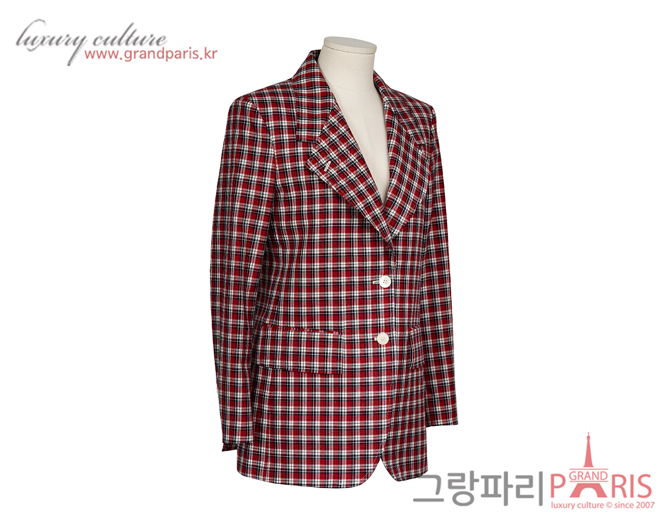 톰브라운 와이드 라펠 체크 재킷 RWB 화이트 40