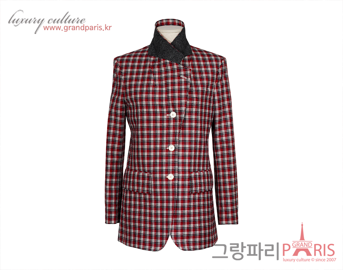 톰브라운 와이드 라펠 체크 재킷 RWB 화이트 40