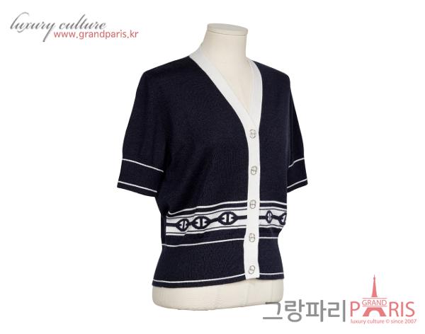 에르메스 샹달 숏 슬리브 가디건 블루 누아 40