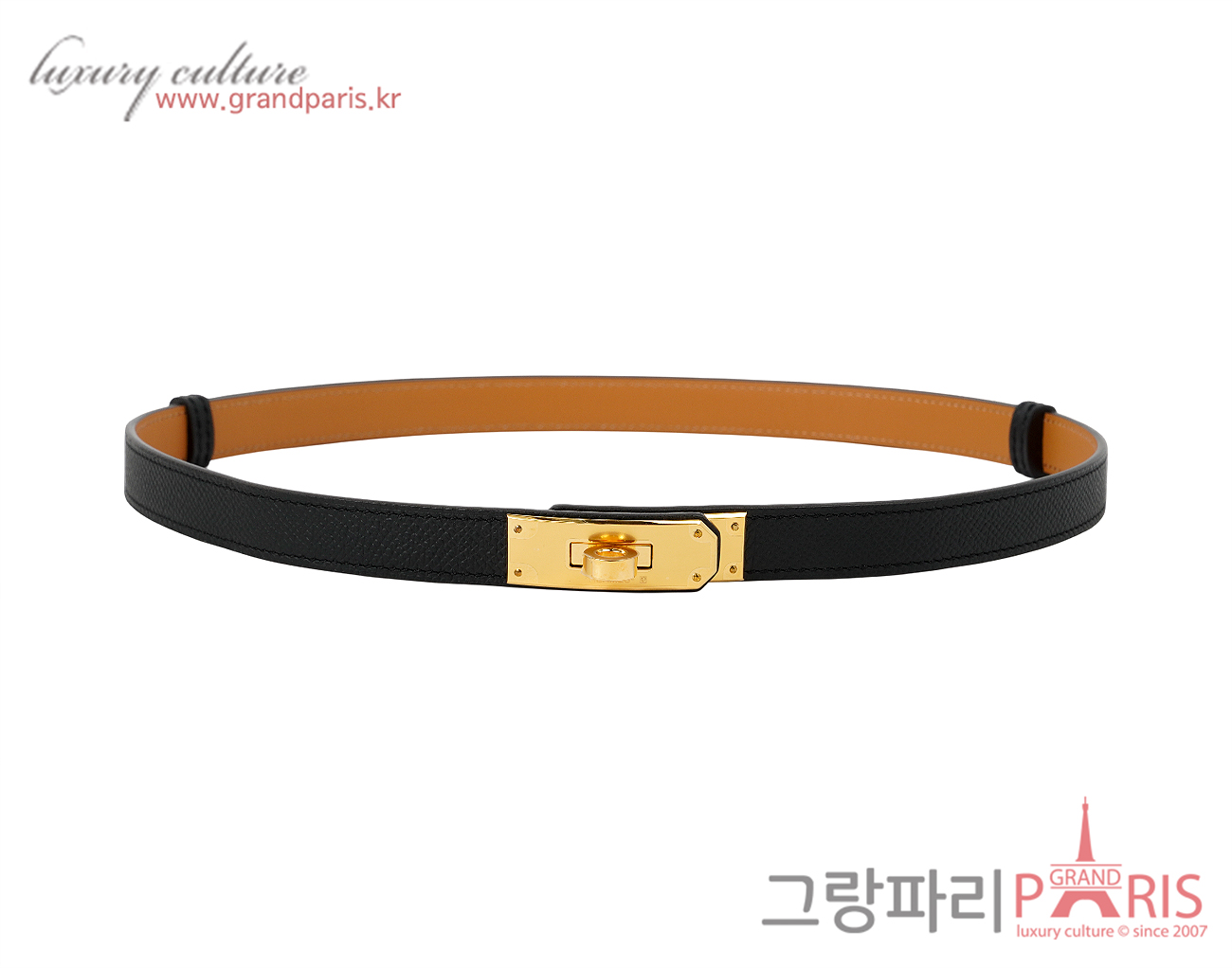 에르메스 켈리 벨트 블랙 금장 B