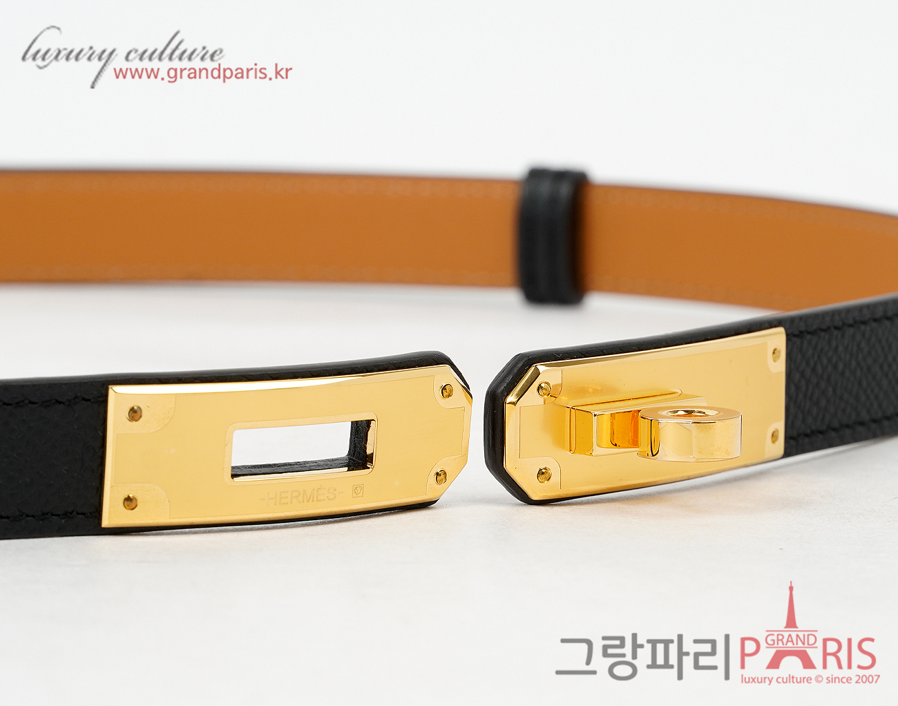 에르메스 켈리 벨트 블랙 금장 B