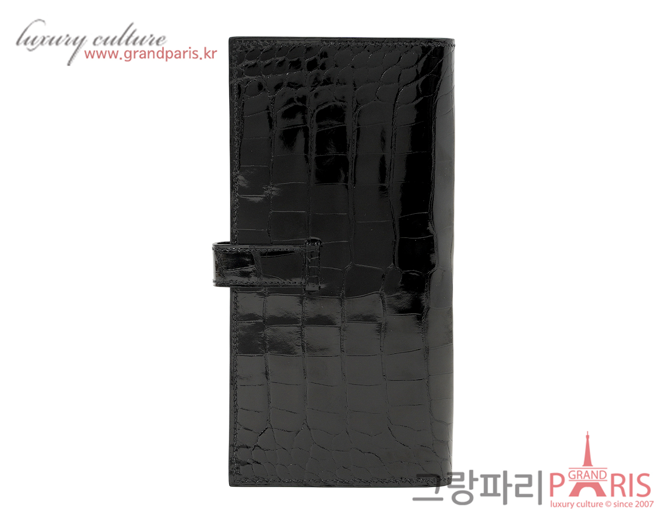 에르메스 베안 장지갑 리쎄 엘리게이터 블랙 금장 K