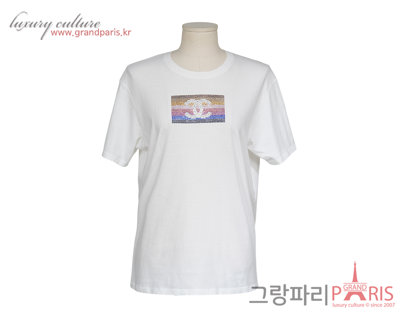 샤넬 비즈 CC 숏슬리브 화이트 M