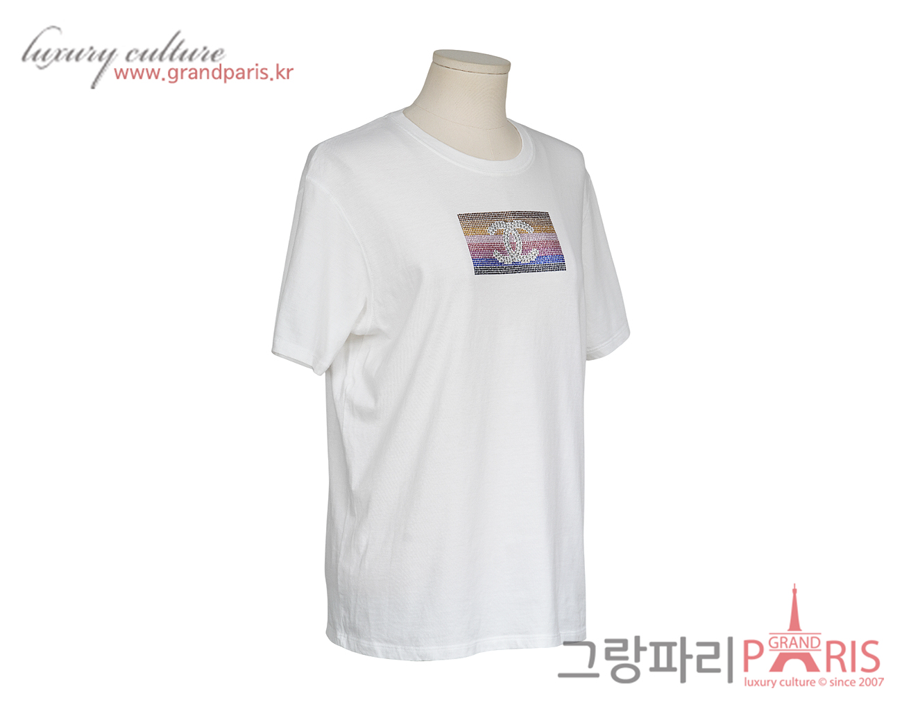 샤넬 비즈 CC 숏슬리브 화이트 M