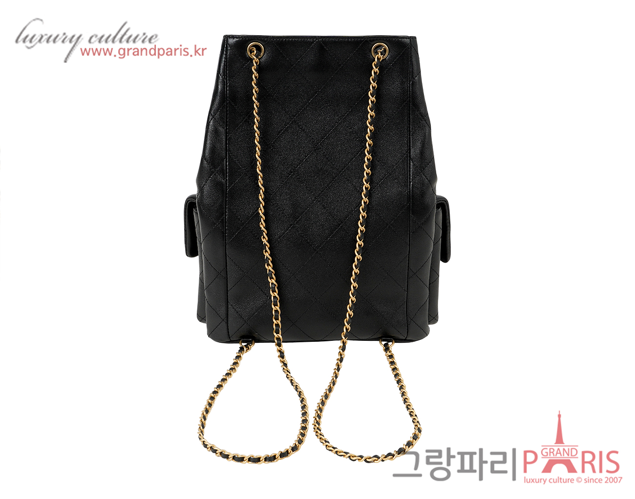 샤넬 투포켓 백팩 라지 블랙 빈티지 금장 샤이니 램스킨