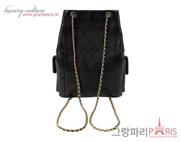 샤넬 투포켓 백팩 라지 블랙 빈티지 금장 샤이니 램스킨