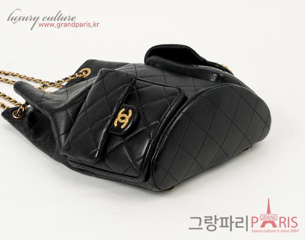 샤넬 투포켓 백팩 라지 블랙 빈티지 금장 샤이니 램스킨