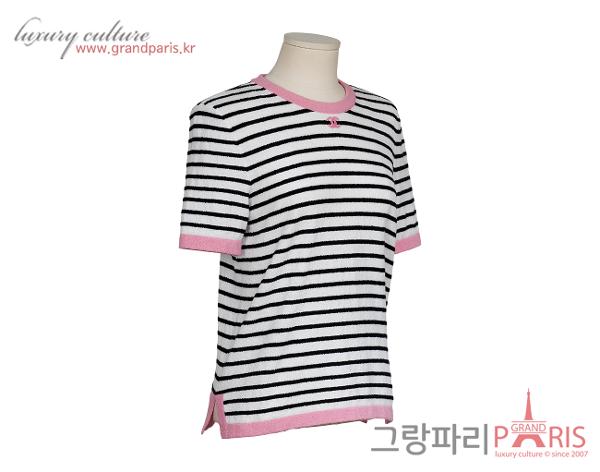 샤넬 테리 스트라이프 숏 슬리브 화이트 블랙 핑크 36