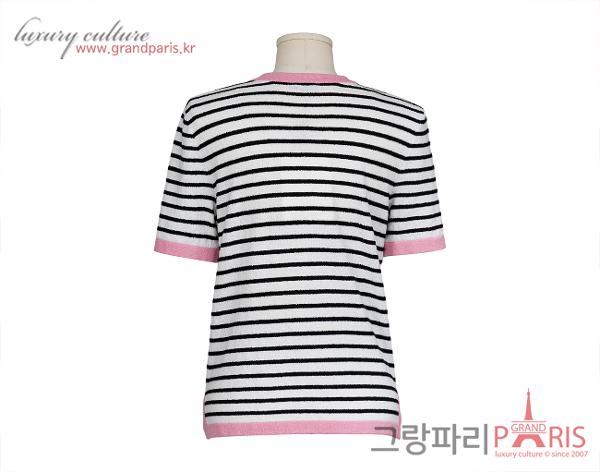 샤넬 테리 스트라이프 숏 슬리브 화이트 블랙 핑크 36