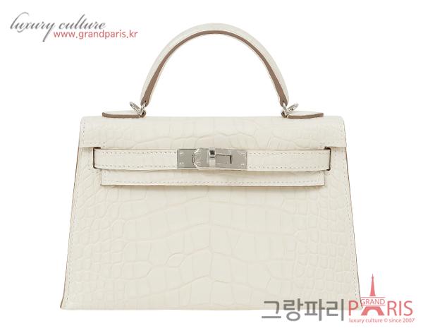 에르메스 미니 켈리 II 보레알 새틴 엘리게이터 나타 은장 W