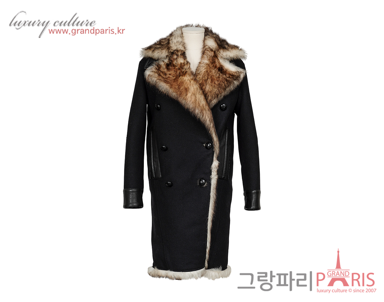 톰포드 퍼 카라 라이닝 레더 트리밍 롱코트 블랙 34