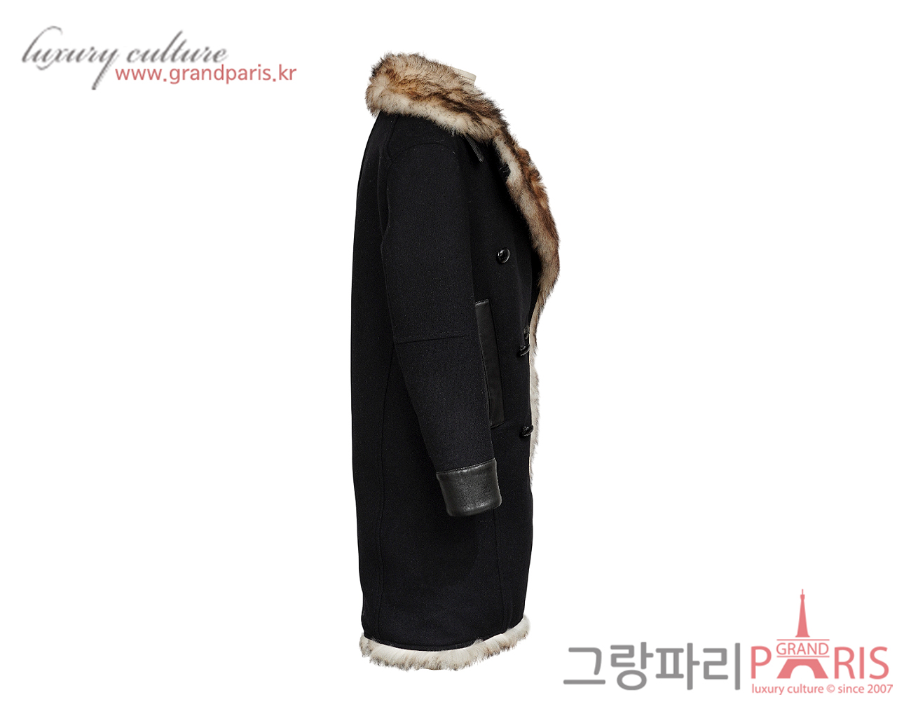 톰포드 퍼 카라 라이닝 레더 트리밍 롱코트 블랙 34