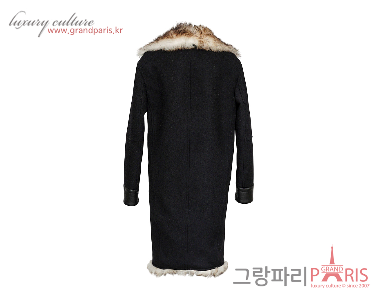 톰포드 퍼 카라 라이닝 레더 트리밍 롱코트 블랙 34