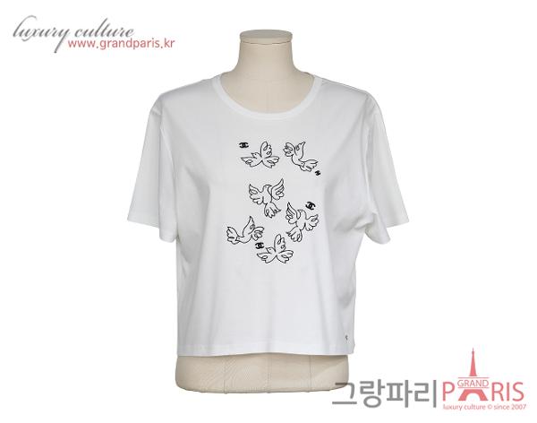 샤넬 버드 숏 슬리브 화이트 L