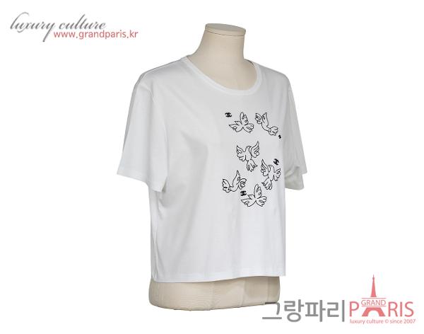 샤넬 버드 숏 슬리브 화이트 L