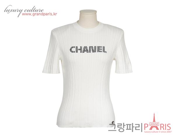 샤넬 레터링 코튼 탑 에크루 블랙 42