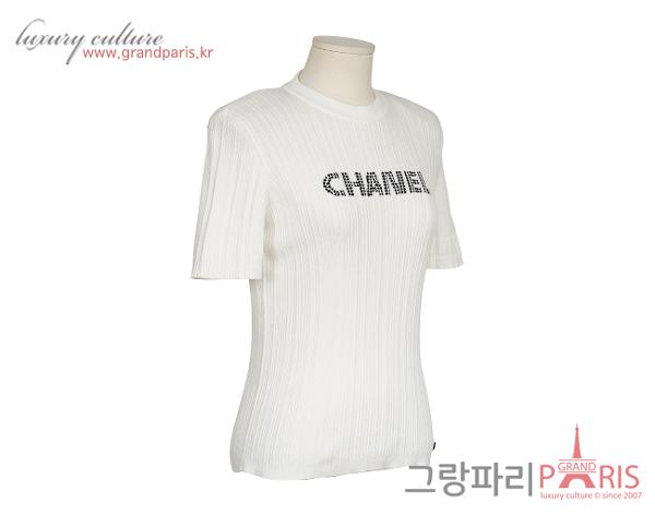 샤넬 레터링 코튼 탑 에크루 블랙 42