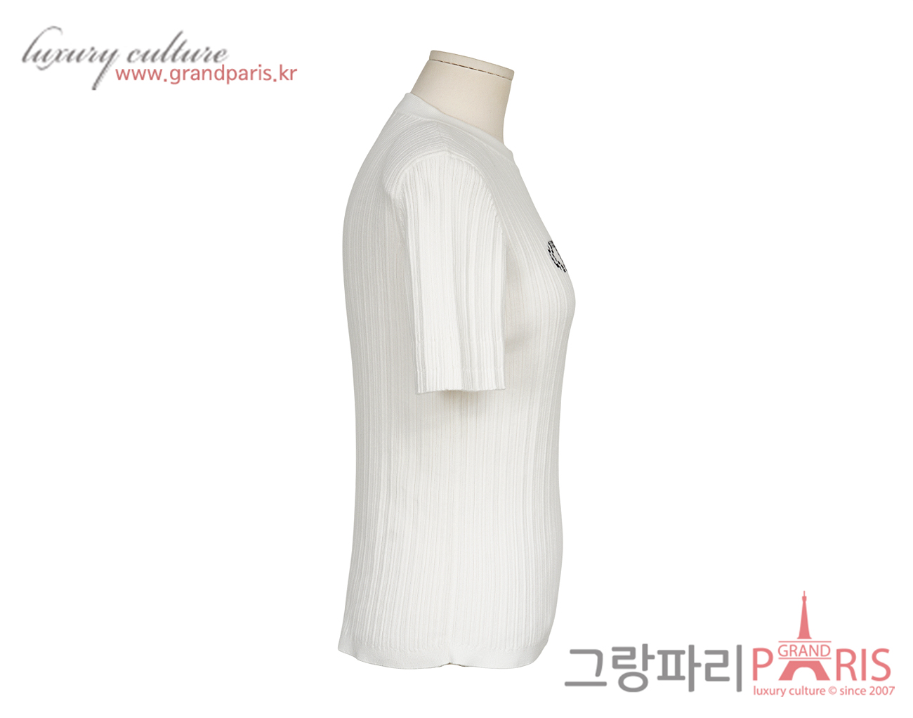 샤넬 레터링 코튼 탑 에크루 블랙 42