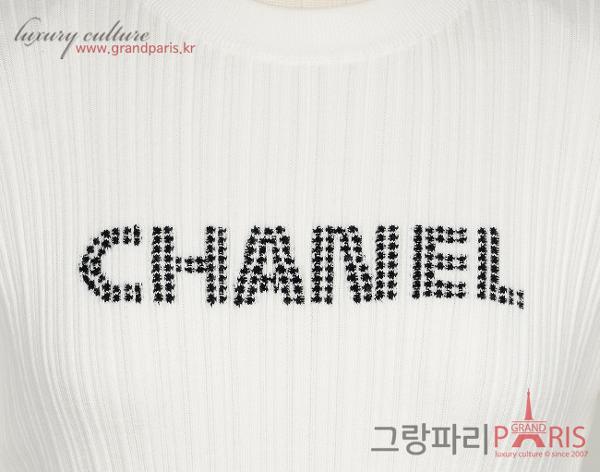 샤넬 레터링 코튼 탑 에크루 블랙 42