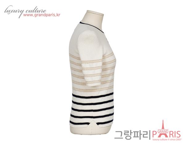 샤넬 CC 하트 스트라이프 캐시미어 니트 탑 화이트 골드 블랙 40