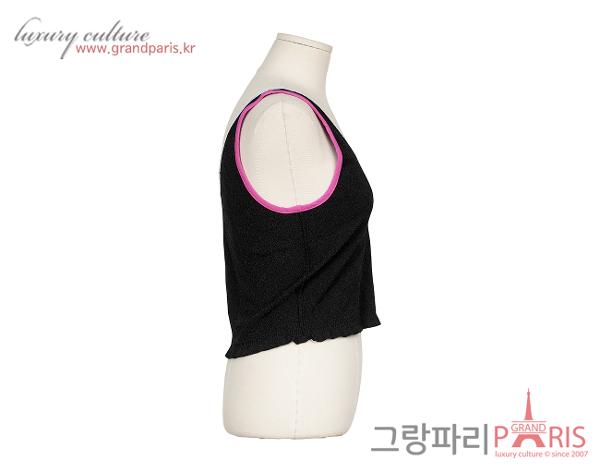 샤넬 CC 브이넥 슬리브리스 탑 블랙 화이트 푸시아 38