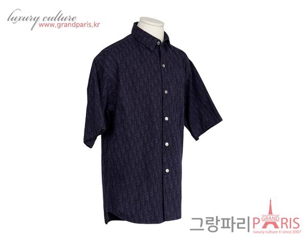 디올 숏 슬리브 오버 셔츠 네이비 블루 블랙 오블리크 39