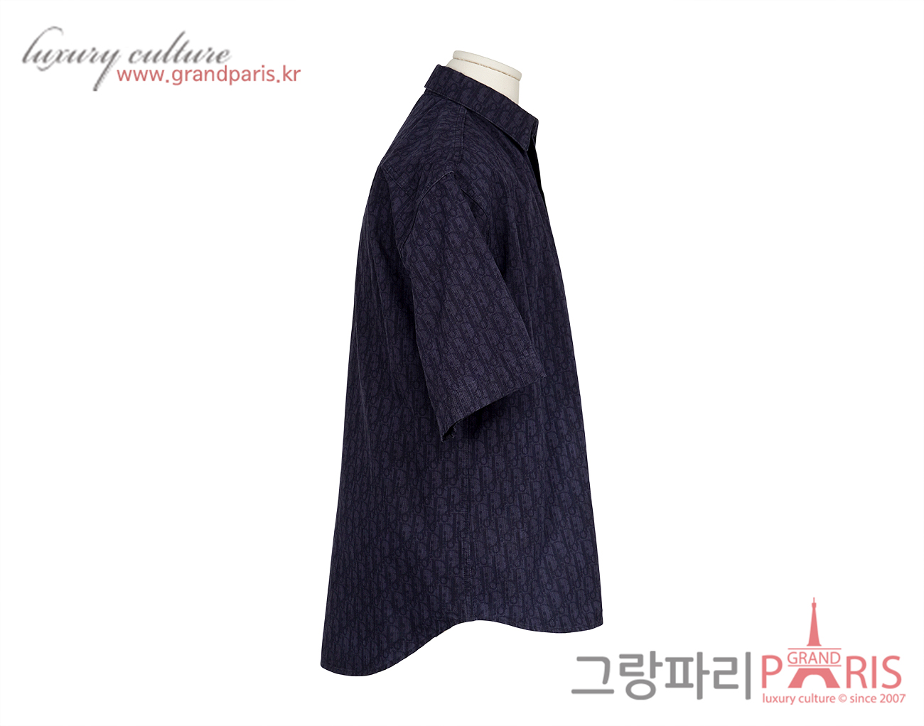 디올 숏 슬리브 오버 셔츠 네이비 블루 블랙 오블리크 39
