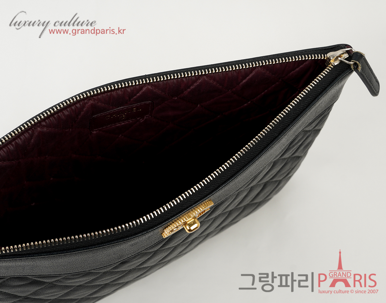 샤넬 마드모아젤 클러치 미듐 블랙 금장