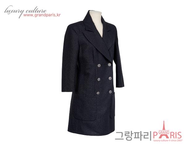 샤넬 더블 크레이프 드레스 이리데슨트 네이비 42