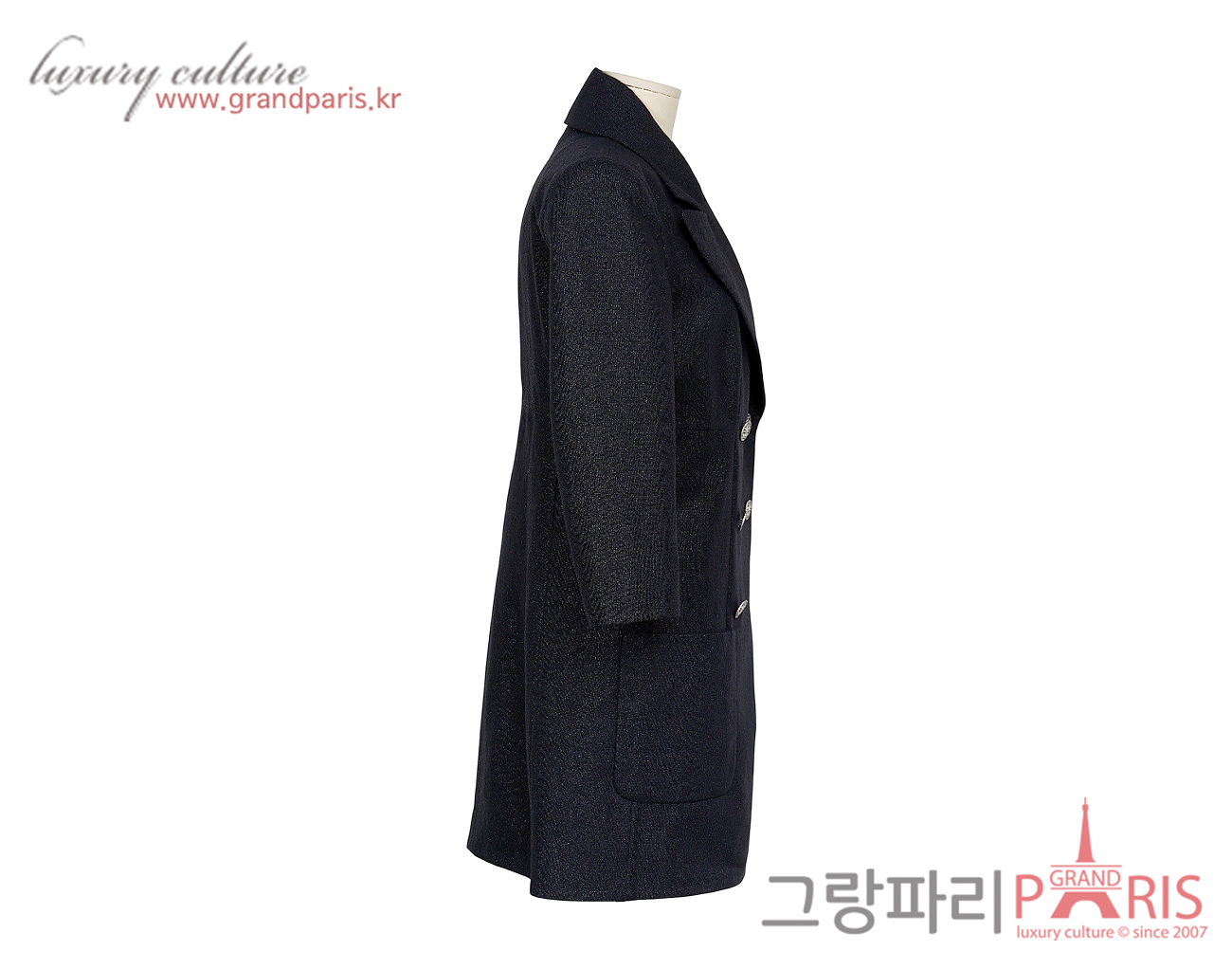 샤넬 더블 크레이프 드레스 이리데슨트 네이비 42