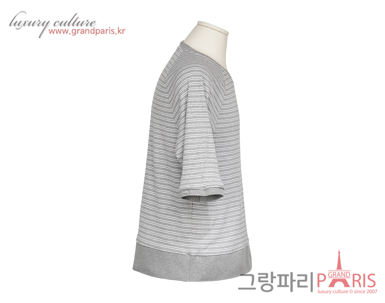 톰브라운 스트라이프 립 커프 숏슬리브 티셔츠 라이트 그레이 5